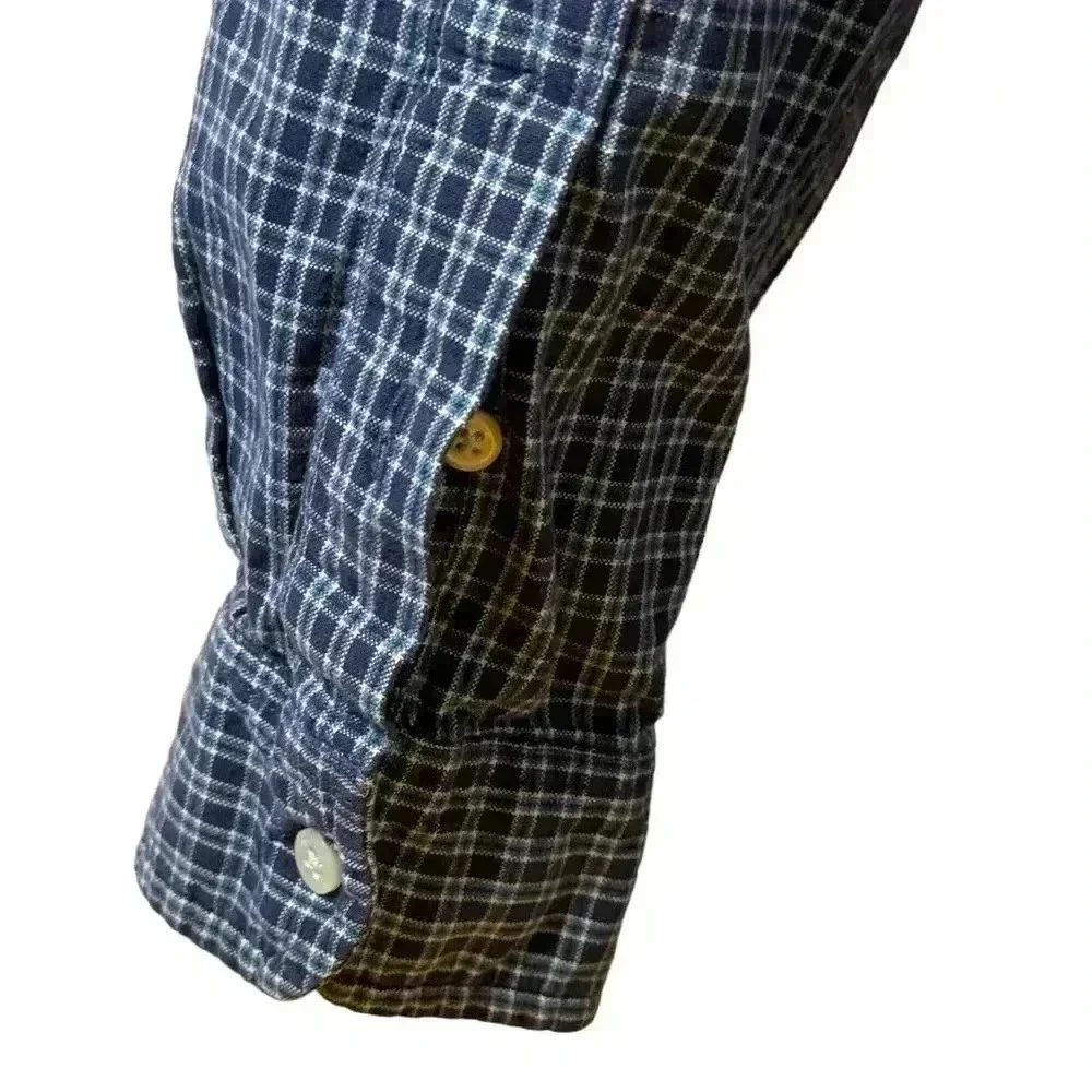 Polo Jeans Co Ralph Lauren Large Blue Plaid Cotton Button Down Dress Shirt